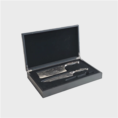 Tiga-set Kotak Kayu Set Pisau Hitam Matte